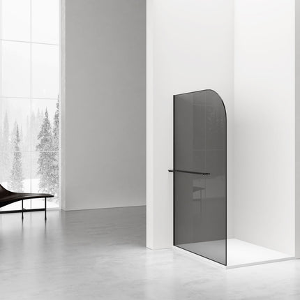 Aloni CURVY Cabina de ducha con toallero - Curvado - Vidrio de seguridad 8 mm - 120x200 cm - Negro mate - Antical - Vidrio ahumado gris
