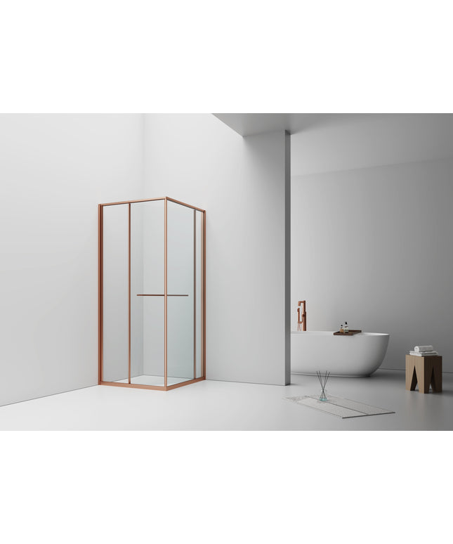 INSLIDE Douchecabine - Naar binnen schuivende deur met zijwand - 90x90x200cm - Geborsteld koper - afbeelding 2