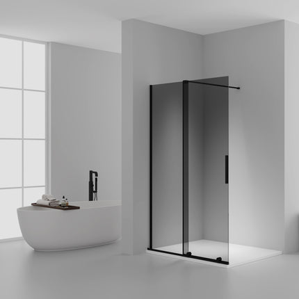 X-SLIDE Inloopdouche met schuifdeur - 120x200cm - Mat zwart grijs rookglas