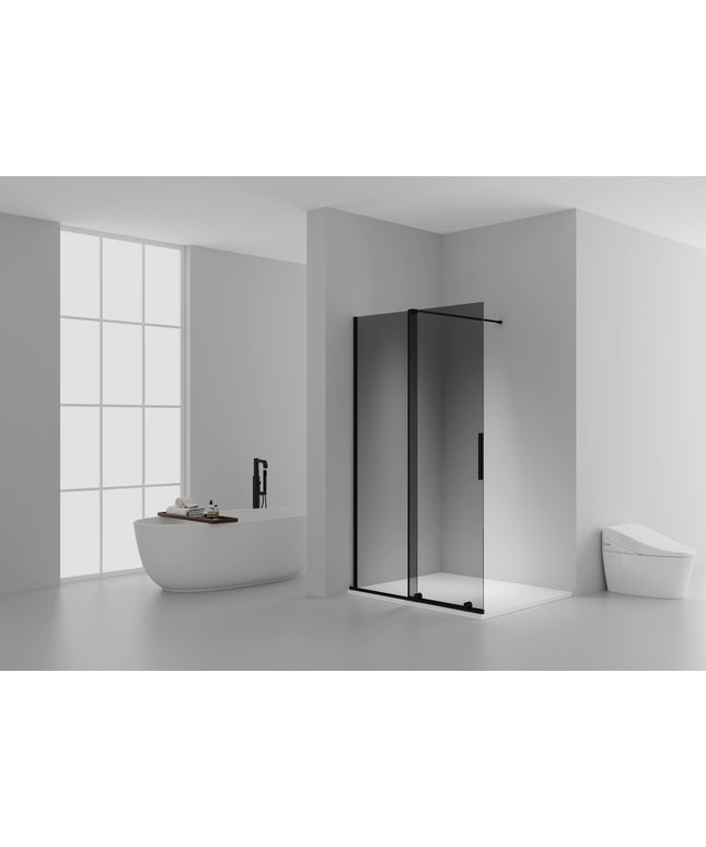X-SLIDE Inloopdouche met schuifdeur - 120x200cm - Mat zwart grijs rookglas