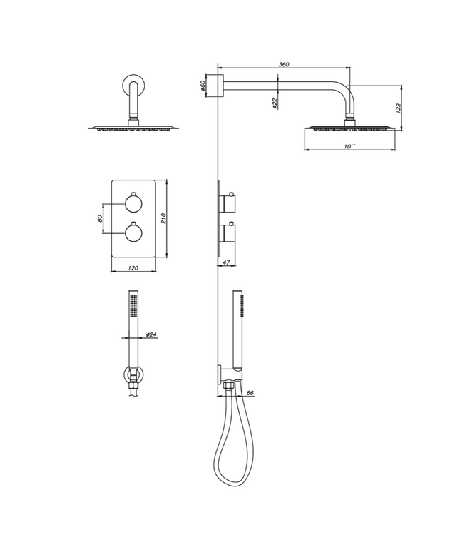 ALONI inbouw doucheset mat zwart – regendouche Ø25 cm