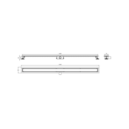 DutchLine - Douchegoot met flens en tegelrooster - RVS - 1400x70mm
