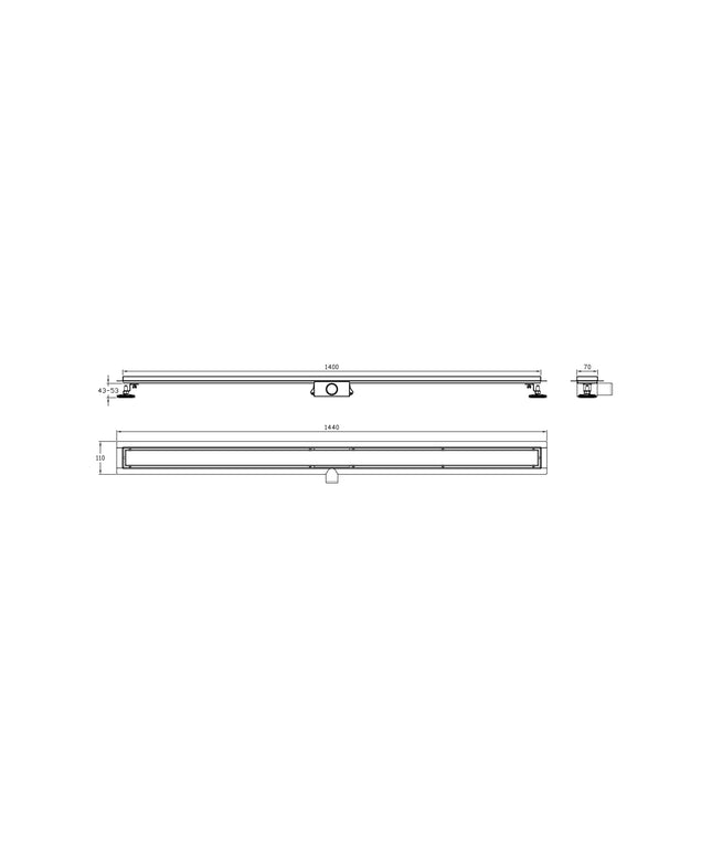 DutchLine - Douchegoot met flens en tegelrooster - RVS - 1400x70mm