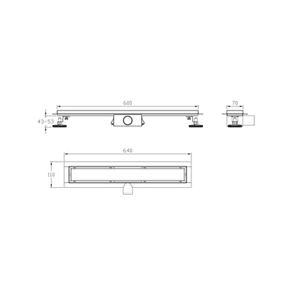DutchLine - Douchegoot met flens en tegelrooster - RVS - 600x70mm