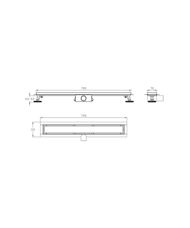 DutchLine - Douchegoot met flens en tegelrooster - RVS - 700x70mm