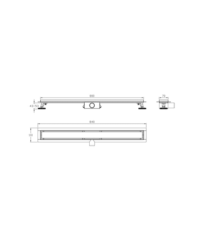 DutchLine - Douchegoot met flens en tegelrooster - RVS - 800x70mm