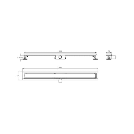 DutchLine - Douchegoot met flens en tegelrooster - RVS - 900x70mm