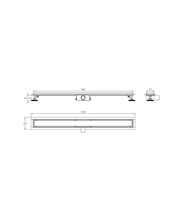 DutchLine - Douchegoot met flens en tegelrooster - RVS - 900x70mm