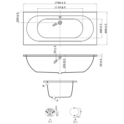 DutchLine - Drop RD - Inbouw Bad - Mat Wit - 1800x800x450