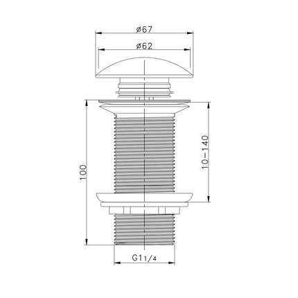 DutchLine Afvoerplug - Extra Lange Clickwaste 10cm - Glans Wit Keramiek