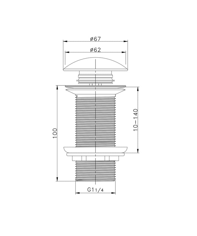 DutchLine Afvoerplug - Extra Lange Clickwaste 10cm - Glans Wit Keramiek