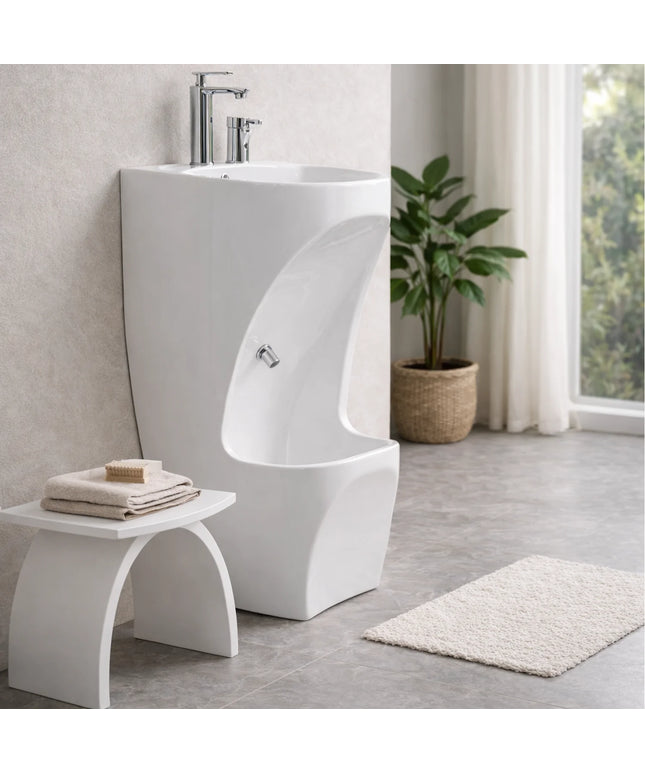 DutchLine - Keramische Wastafel DUO WUDU - Glans Wit