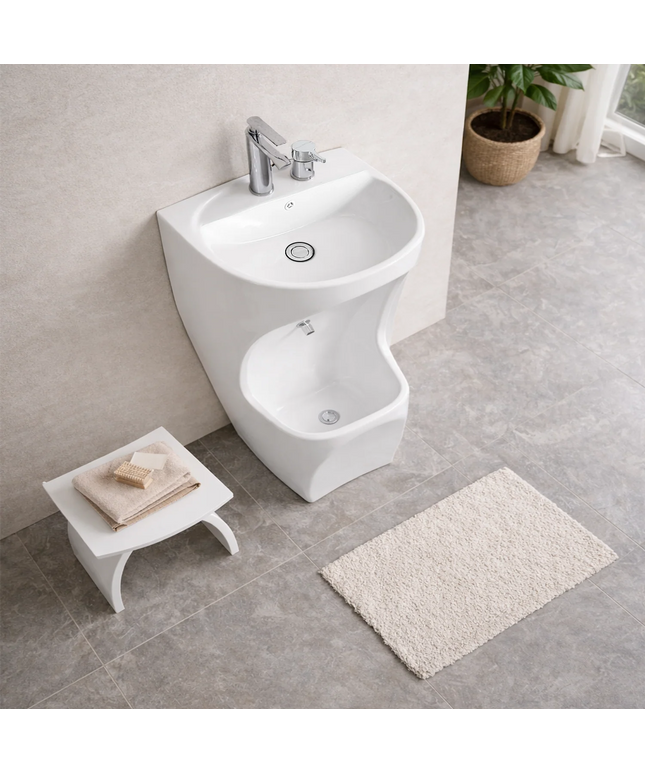 DutchLine - Keramische Wastafel DUO WUDU - Glans Wit