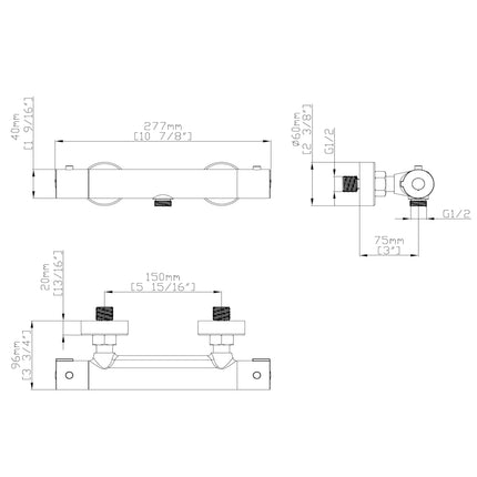 DutchLine - S-Line Thermostatische Douchemengkraan H/H 150 – Geborsteld Staal