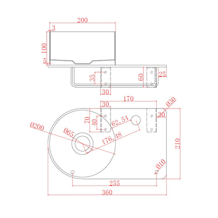 DutchLine - Toiletplanchet met waskom - 360x210x165 - Zonder Kraangat – RVS