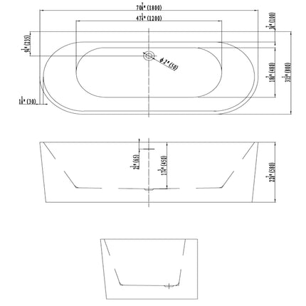 DutchLine Half-vrijstaand Bad - Mat Wit - 1800x800x580