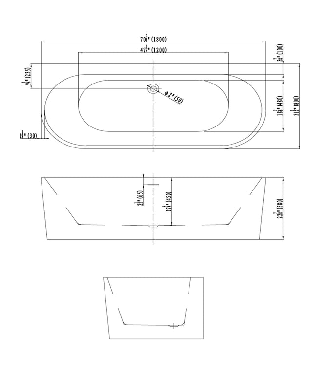 DutchLine Half-vrijstaand Bad - Mat Wit - 1800x800x580