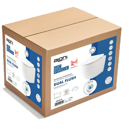 Inodoro suspendido ALONI ECO – sin borde – compacto 49 cm – asiento termoplástico – cierre suave – cierre rápido – blanco brillo