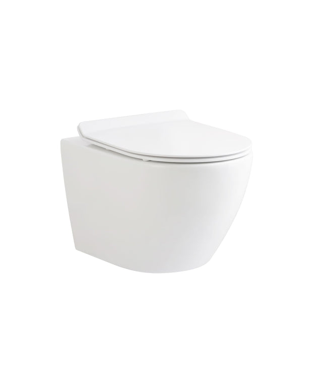 ALONI ECO hangtoilet – randloos – compact 49 cm – duroplast zitting – softclose – quick release – glanzend wit