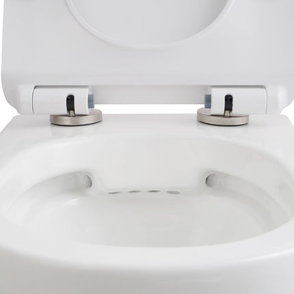 Inodoro suspendido ALONI ECO – sin borde – compacto 49 cm – asiento termoplástico – cierre suave – cierre rápido – blanco brillo