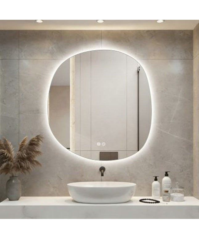 ALONI Espejo Pebble con iluminación LED - forma orgánica - anticondensación - regulable - 3000-6000K - 80x85 cm