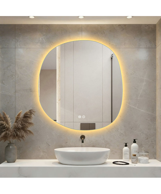 ALONI Espejo Pebble con iluminación LED - forma orgánica - anticondensación - regulable - 3000-6000K - 80x85 cm