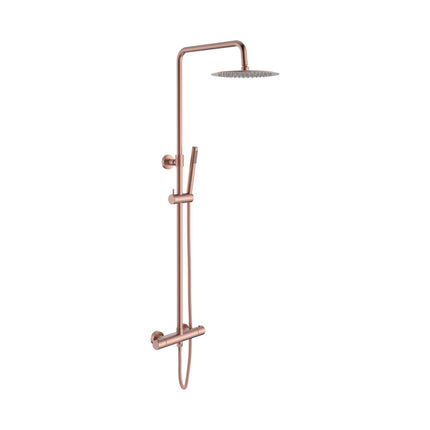 Conjunto de ducha de lluvia ALONI Optima Rondo – termostático – Cool Touch – de superficie – Belgaqua – PVD cobre cepillado