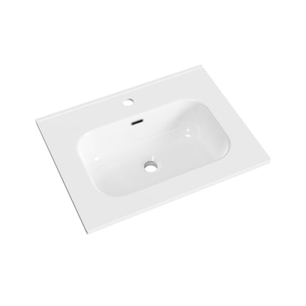 ALONI Liva wastafel - 60x46 cm - 1 kraangat - met overloop - Glanzend wit