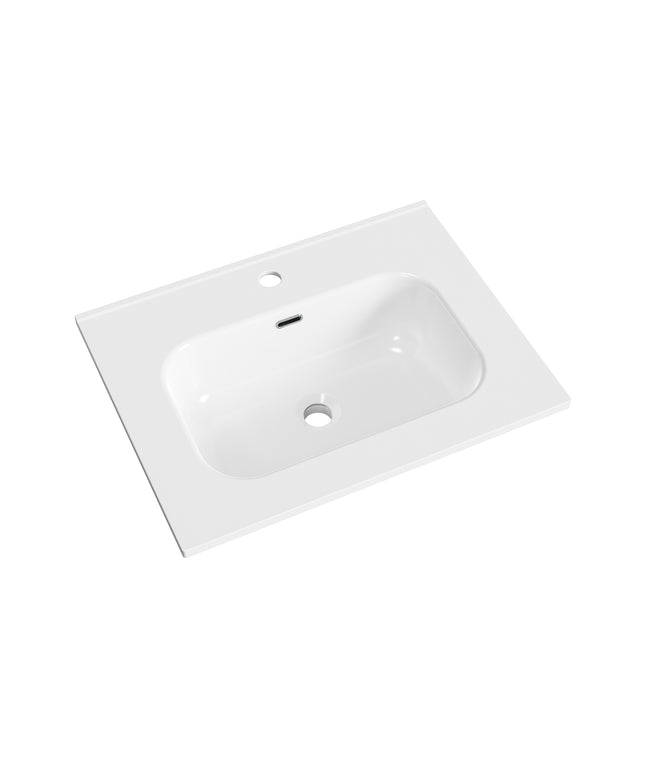 ALONI Liva wastafel - 60x46 cm - 1 kraangat - met overloop - Glanzend wit