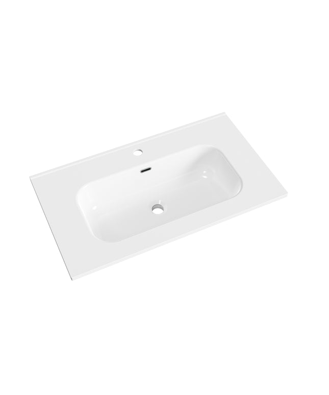 ALONI Liva wastafel - 80x46 cm - 1 kraangat - met overloop - Glanzend wit