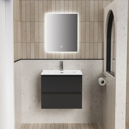ALONI LIVA bathroom furniture set complete – 60 cm – matt black – with sink and LED mirror – soft close