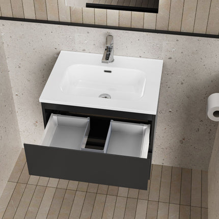 ALONI LIVA bathroom furniture set complete – 60 cm – matt black – with sink and LED mirror – soft close