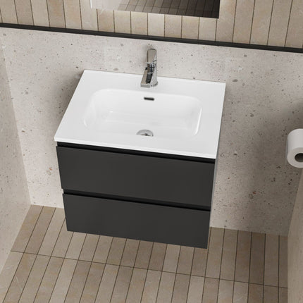 ALONI LIVA bathroom furniture set complete – 60 cm – matt black – with sink and LED mirror – soft close