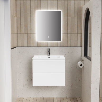 ALONI LIVA bathroom furniture set complete – 60 cm – glossy white – with sink and LED mirror – soft close