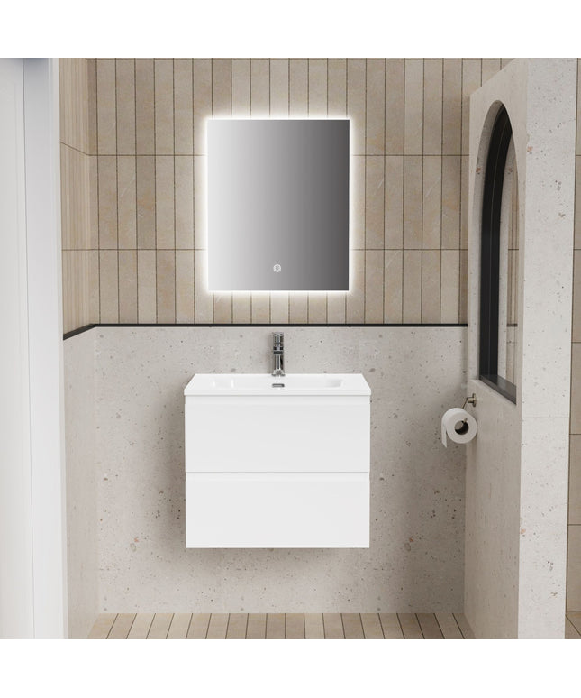 ALONI LIVA bathroom furniture set complete – 60 cm – glossy white – with sink and LED mirror – soft close