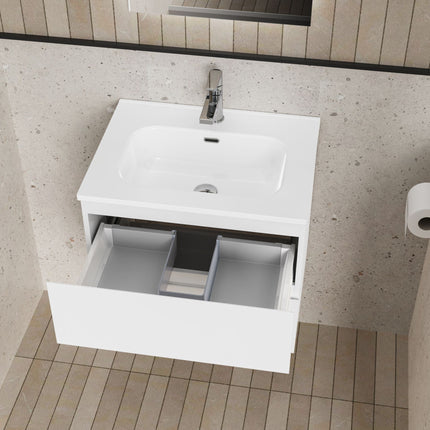 ALONI LIVA bathroom furniture set complete – 60 cm – glossy white – with sink and LED mirror – soft close