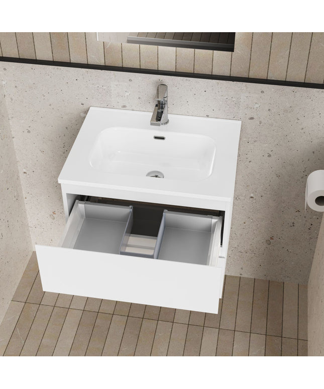 ALONI LIVA bathroom furniture set complete – 60 cm – glossy white – with sink and LED mirror – soft close