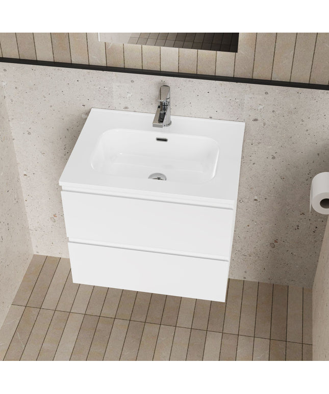 ALONI LIVA bathroom furniture set complete – 60 cm – glossy white – with sink and LED mirror – soft close