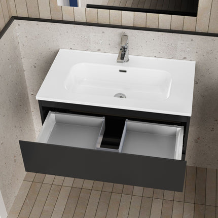 ALONI LIVA bathroom furniture set complete – 60 cm – matt black – with sink and LED mirror – soft close
