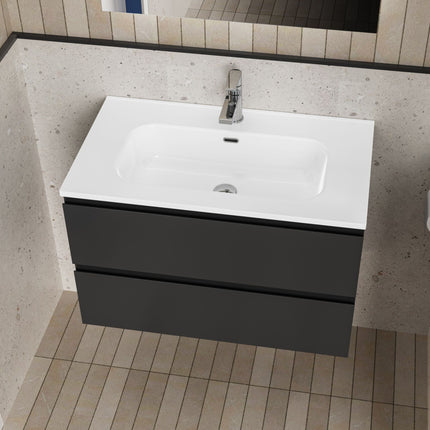 ALONI LIVA bathroom furniture set complete – 60 cm – matt black – with sink and LED mirror – soft close
