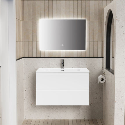 ALONI LIVA bathroom furniture set complete – 60 cm – glossy white – with sink and LED mirror – soft close