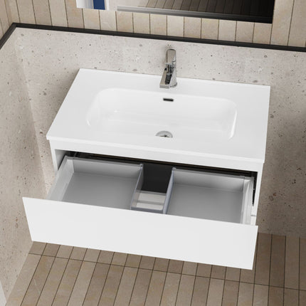 ALONI LIVA bathroom furniture set complete – 60 cm – glossy white – with sink and LED mirror – soft close