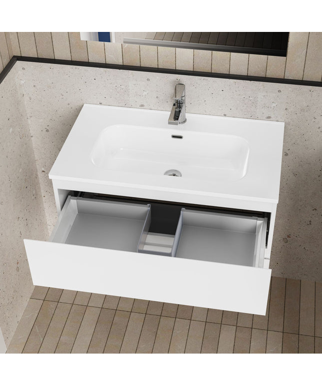 ALONI LIVA bathroom furniture set complete – 60 cm – glossy white – with sink and LED mirror – soft close