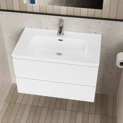 ALONI LIVA bathroom furniture set complete – 60 cm – glossy white – with sink and LED mirror – soft close