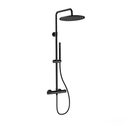 Aloni STRIA set de ducha tipo lluvia termostático - Cool Touch - ducha fija 30 cm - de superficie - botones con estructura acanalada - PVD negro mate