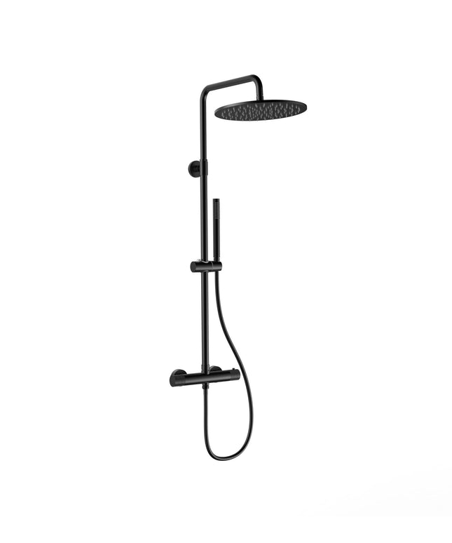 Aloni STRIA set de ducha tipo lluvia termostático - Cool Touch - ducha fija 30 cm - de superficie - botones con estructura acanalada - PVD negro mate