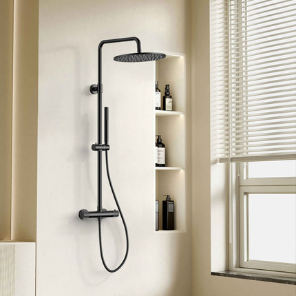 Aloni STRIA set de ducha tipo lluvia termostático - Cool Touch - ducha fija 30 cm - de superficie - botones con estructura acanalada - PVD negro mate