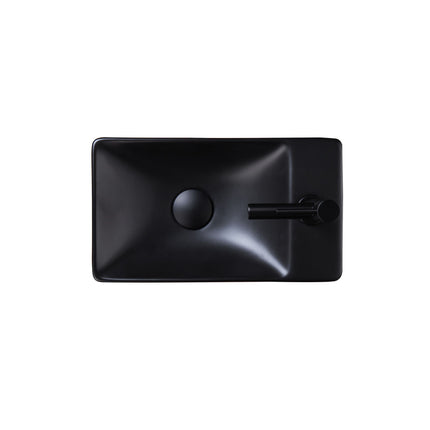 Juego completo de fuente ALONI Essi - fuente derecha - grifo, sifón y tapón de desagüe - negro mate - 38x22 cm