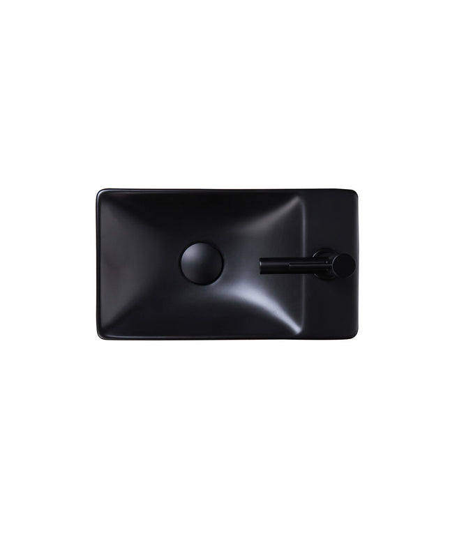 Juego completo de fuente ALONI Essi - fuente derecha - grifo, sifón y tapón de desagüe - negro mate - 38x22 cm