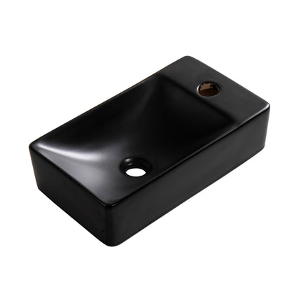 Juego completo de fuente ALONI Essi - fuente derecha - grifo, sifón y tapón de desagüe - negro mate - 38x22 cm